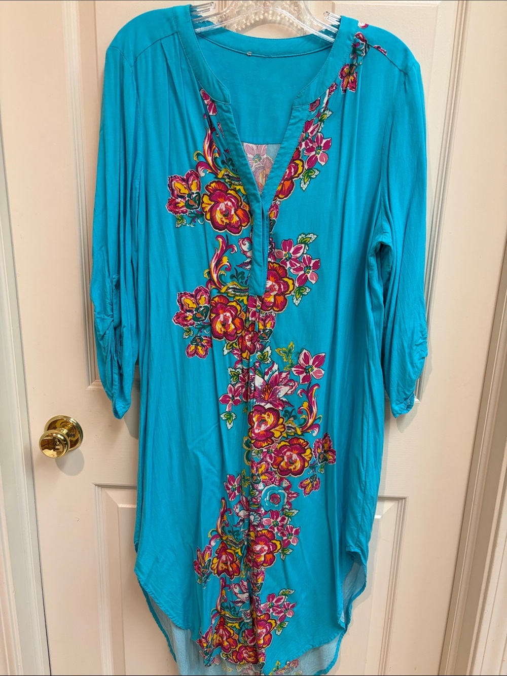 Turquoise Hawaiian Floral Print Tunic